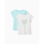 Lot de 2 t - shirts en coton avec imprim�s d'�t� bleu clair