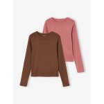 Lot de 2 t - shirts cropped manches longues fille chocolat