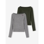 Lot de 2 t - shirts en c�tes fille vert anglais