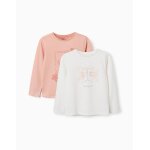 Lot de 2 t - shirts � manches longues avec imprim�s de l'art rose clair