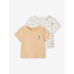 Lot de 2 t - shirts naissance manches courtes en coton biologique beige
