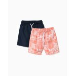 Lot de 2 shorts de bain unis / imprim�s avec cordon de serrage orange sombre