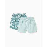 Lot de 2 shorts de bain unis / imprim�s avec cordon de serrage vert fonc�