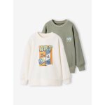 Lot 2 sweats manches longues graffiti vert sauge