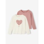 Lot de 2 tee - shirts basics fille manches longues bois de rose