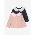 Lot 2 tee - shirts bb col en broderie anglaise rose poudr