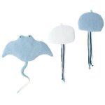 Lot 3 animaux oc�an m�duses + raie grey, light blue and white