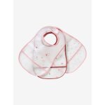 Lot de 3 bavoirs plastifis avec rcuprateur rose poudr