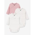 Lot 3 bodies crois�s manches longues rose