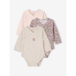 Lot 3 bodies manches longues en coton bio bb ouverture naissance rose ple