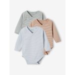 Lot 3 bodies manches longues ouverture naissance bb en coton bio bleu ciel