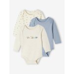 Lot de 3 bodies naissance avec ouverture am�ricaine bleu