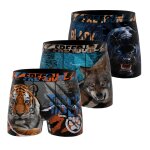 Lot de 3 boxers enfant wild animals - animaux sauvages marron / jaune / noir / vert / noir / bl