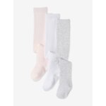 Lot de 3 collants bb maille blanc / rose clair / gris chin