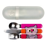 Lot de 3 couverts inox puzzle avec �tui bluebell rose