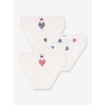 Lot de 3 culottes enfant en coton imprim� coeurs blanc
