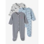Lot de 3 dors - bien en interlock b�b� ouverture naissance bleu nuit