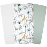 Lot de 3 draps housse berceau en coton safari safari, vert, gris, blanc Lot de 3 draps housse berceau en coton safari safari, vert, gris, blanc