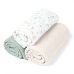 Lot de 3 draps housses couffin en coton sidonia beige, vert, sidonia