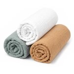 Lot de 3 draps housses couffin en gaze de coton tendance vert, camel, blanc