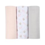 Lot de 3 langes en coton cygne rose gris