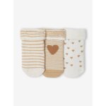 Lot de 3 paires de chaussettes b�b� fille coeurs lot beige