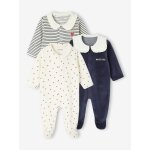 Lot de 3 pyjamas bébé fille c½urs en velours bleu nuit Lot de 3 pyjamas bébé fille c½urs en velours bleu nuit