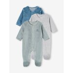 Lot de 3 pyjamas bébé mixte en velours ouverture naissance lot vert d'eau Lot de 3 pyjamas bébé mixte en velours ouverture naissance lot vert d'eau