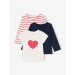 Lot de 3 t - shirts basics fille manches longues ray rouge