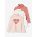 Lot de 3 t - shirts col roul fille lot rose poudr