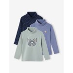 Lot de 3 t - shirts col roul fille vert de gris