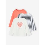 Lot de 3 t - shirts fantaisie fille manches longues corail