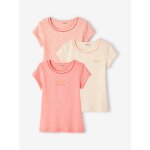 Lot de 3 t - shirts fantaisie manches courtes en maille ctele fille rose nude