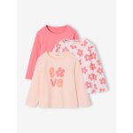 Lot de 3 t - shirts fille fantaisie manches longues rose