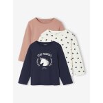 Lot de 3 t - shirts fille fantaisie manches longues rose poudr