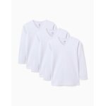 Lot de 3 t - shirts maillot de corps � manches longues en coton peign� blanc