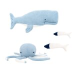 Lot 4 animaux oc�an pieuvre + b�luga + poissons blue, grey and white
