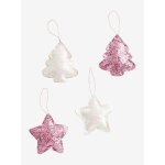 Lot de 4 dcorations de nol glitter rose