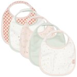 Lot de 5 bavoirs imperm�ables pretty picnic ecru, rose, vert d'eau