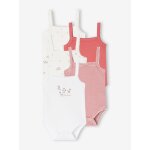 Lot de 5 bodies à bretelles naissance en coton biologique vieux rose Lot de 5 bodies à bretelles naissance en coton biologique vieux rose