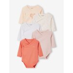 Lot de 5 bodies coeur b�b� manches longues ouverture naissance rose poudr�