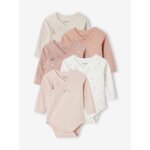 Lot 5 bodies coeur manches longues ouverture naissance bb en coton bio rose ple