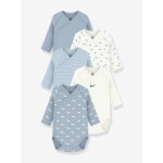 Lot de 5 bodies crois�s manches longues b�b� blanc