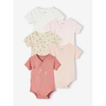 Lot de 5 bodies manches courtes b�b� ouverture naissance rose p�le