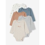Lot 5 bodies manches longues bébé emmanchure us en coton bio beige chiné Lot 5 bodies manches longues bébé emmanchure us en coton bio beige chiné
