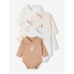 Lot de 5 bodies manches longues bb ouverture naissance rose poudr