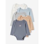 Lot 5 bodies manches longues bb ouverture us en coton bio bleu