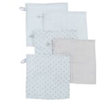 Lot de 5 gants de toilette d�barbouillettes en coton bio lil planet bleu clair et gris argent�