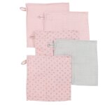 Lot de 5 gants de toilette d�barbouillettes en coton bio lil planet rose pastel et gris argent�