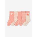 Lot 5 paires de chaussettes coeur fille abricot